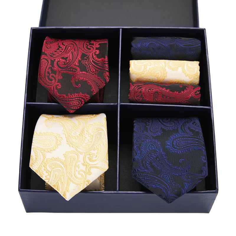 Gift Box Packing Silk Ties for Men Novelty Hanky Set 3 Styles Men'S Tie Formal Red Cravat for Wedding Business Necktie