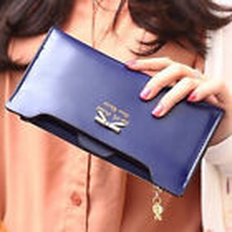 Women Long Leather Thin Wallet Cute Bow Purse Multi ID Credit Card Holder Gift