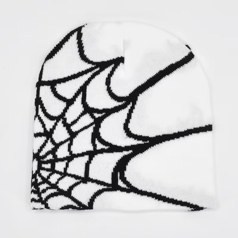 Y2K Gothic Spider Pattern Wool Acrylic Knitted Hat Women Beanie Winter Warm Beanies Grunge Hip Hop Casual Skullies Outdoor Cap