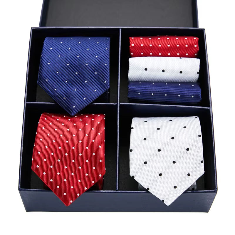 Gift Box Packing Silk Ties for Men Novelty Hanky Set 3 Styles Men'S Tie Formal Red Cravat for Wedding Business Necktie