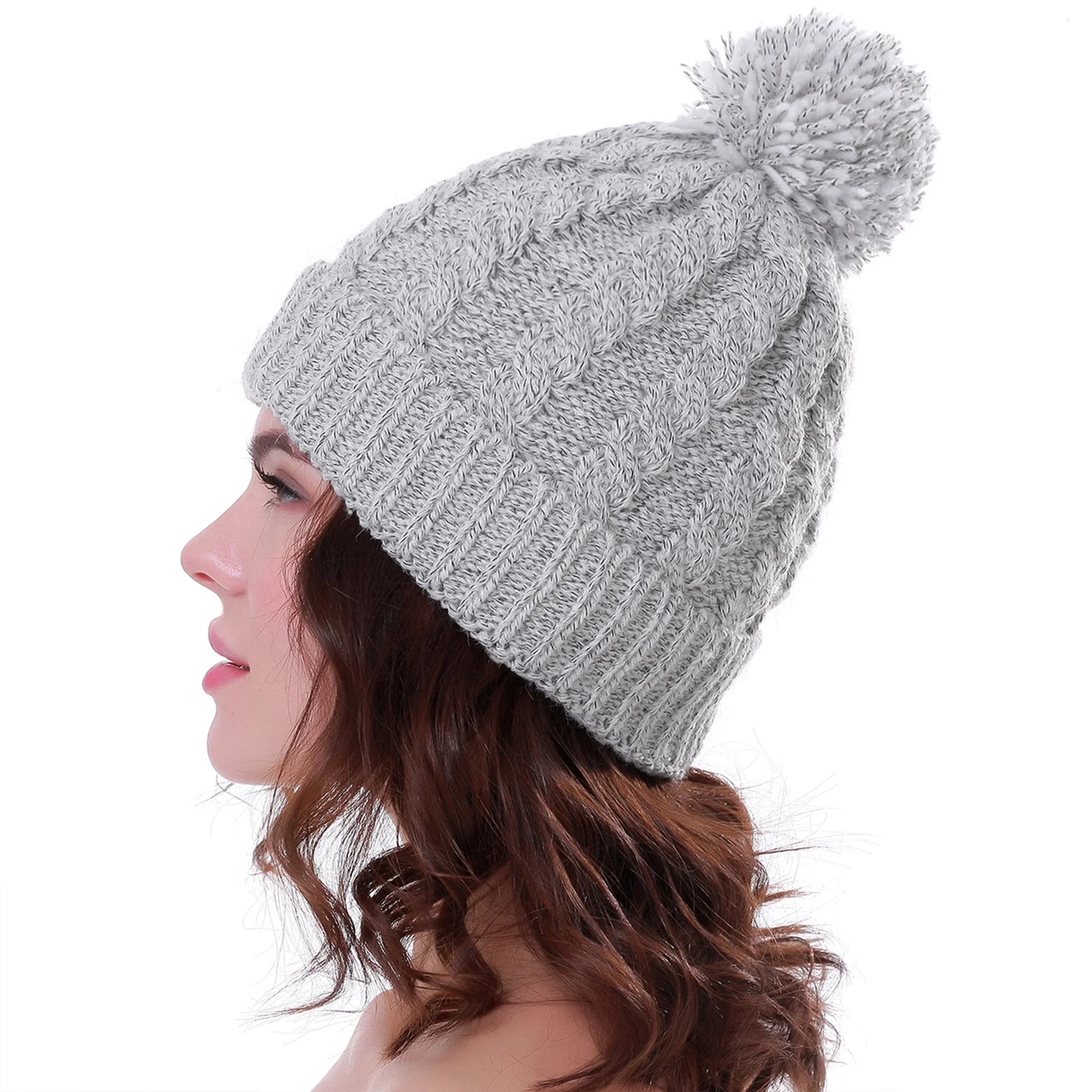 Women'S Winter Beanie Warm Lining - Thick Slouchy Cable Knit Skull Hat Ski Cap