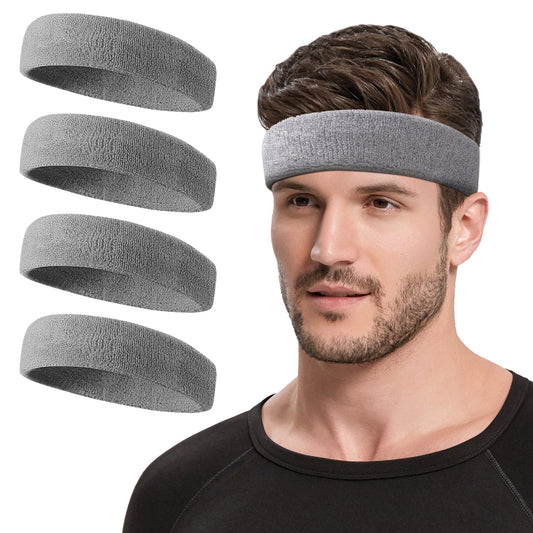 Sweat Bands Headbands for Men Women, Cooling Headband Pack of 4 Workout Sweatbands Moisture Wicking Absorbent Head Bands, Stretch No Slip Men'S Headbands for Yoga Running Sports Hiking