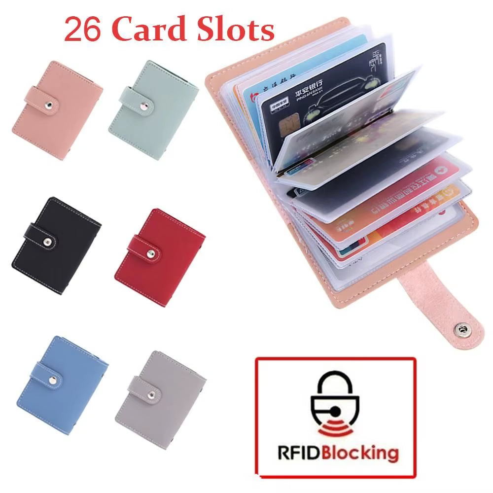 26 Card Slots RFID Blocking PU Leather Women Credit Card Wallet Fashion Cute Cards Holder Wallet for Cards Cardholder