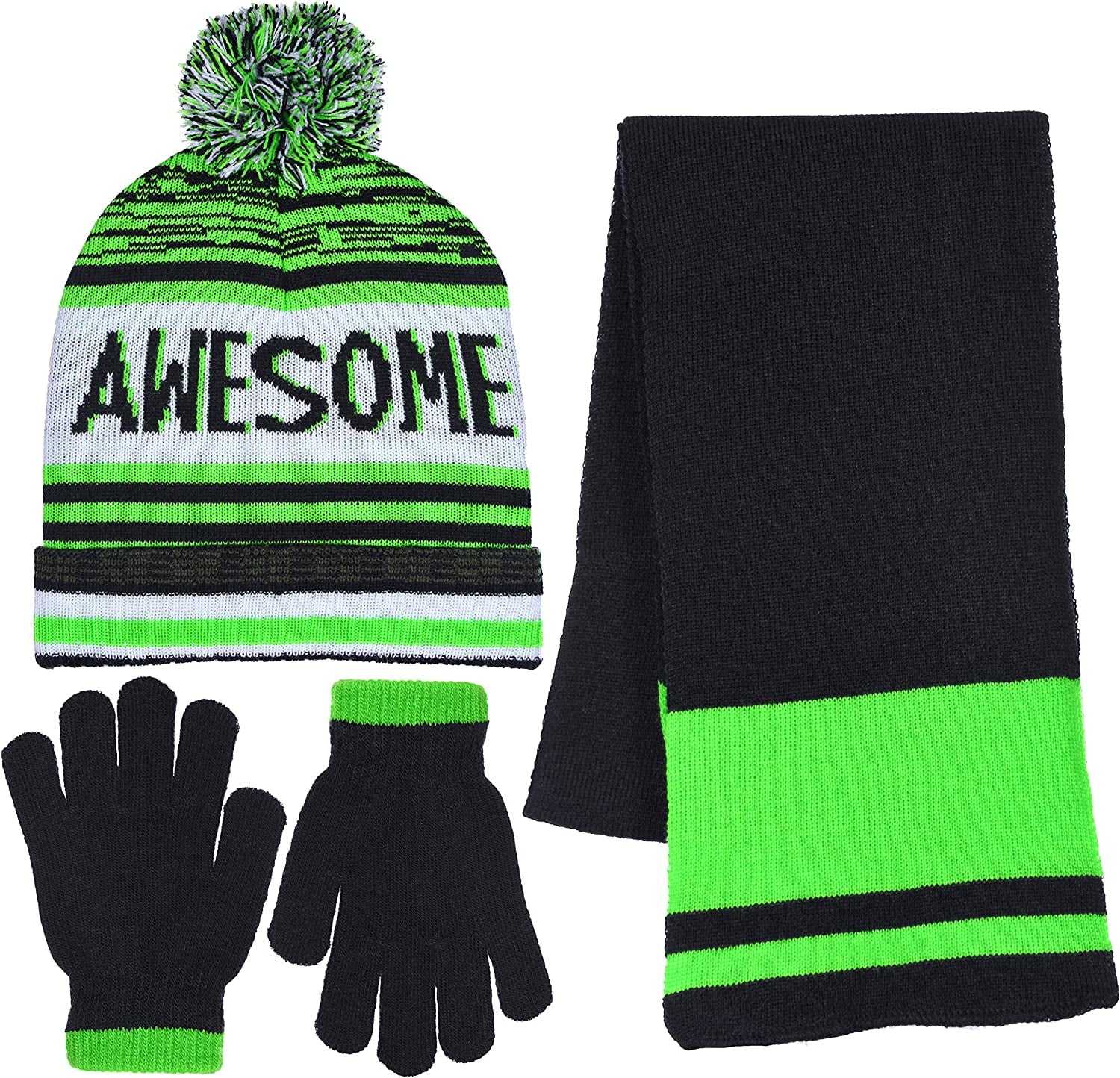 Boy'S 3 Piece Knit Hat, Scarf & Gloves Set in 4 Fun Designs