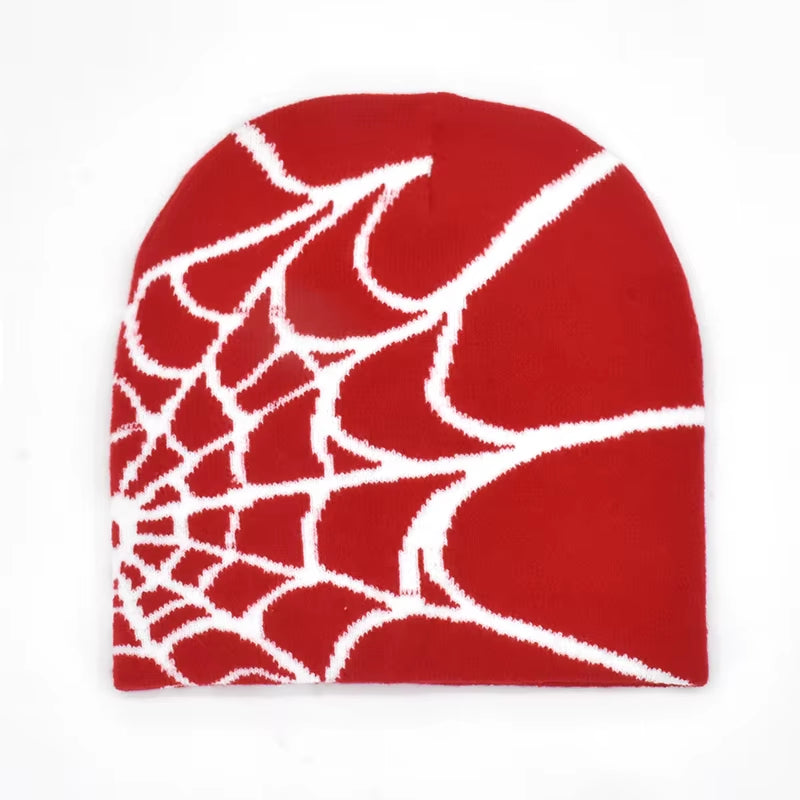 Y2K Gothic Spider Pattern Wool Acrylic Knitted Hat Women Beanie Winter Warm Beanies Grunge Hip Hop Casual Skullies Outdoor Cap