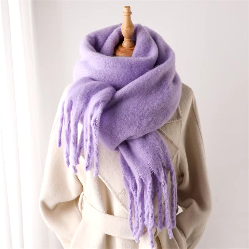 Winter Scarf for Women Cashmere Warm Solid Pashmina Blanket Wraps Female Thick Soft Bufanda Big Tassel Shawl Long Poncho Echarpe