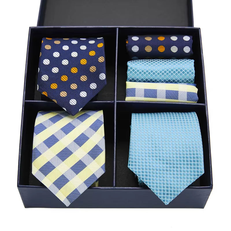 Gift Box Packing Silk Ties for Men Novelty Hanky Set 3 Styles Men'S Tie Formal Red Cravat for Wedding Business Necktie