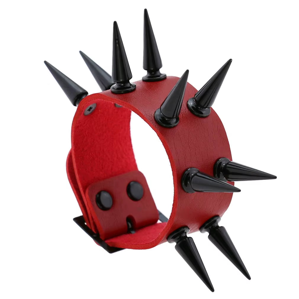 Boho Spike Rivets Bracelets for Women Punk Goth Red PU Leather Bracelet Cuff Bangles Studded Halloween Festival Jewelry Harajuku