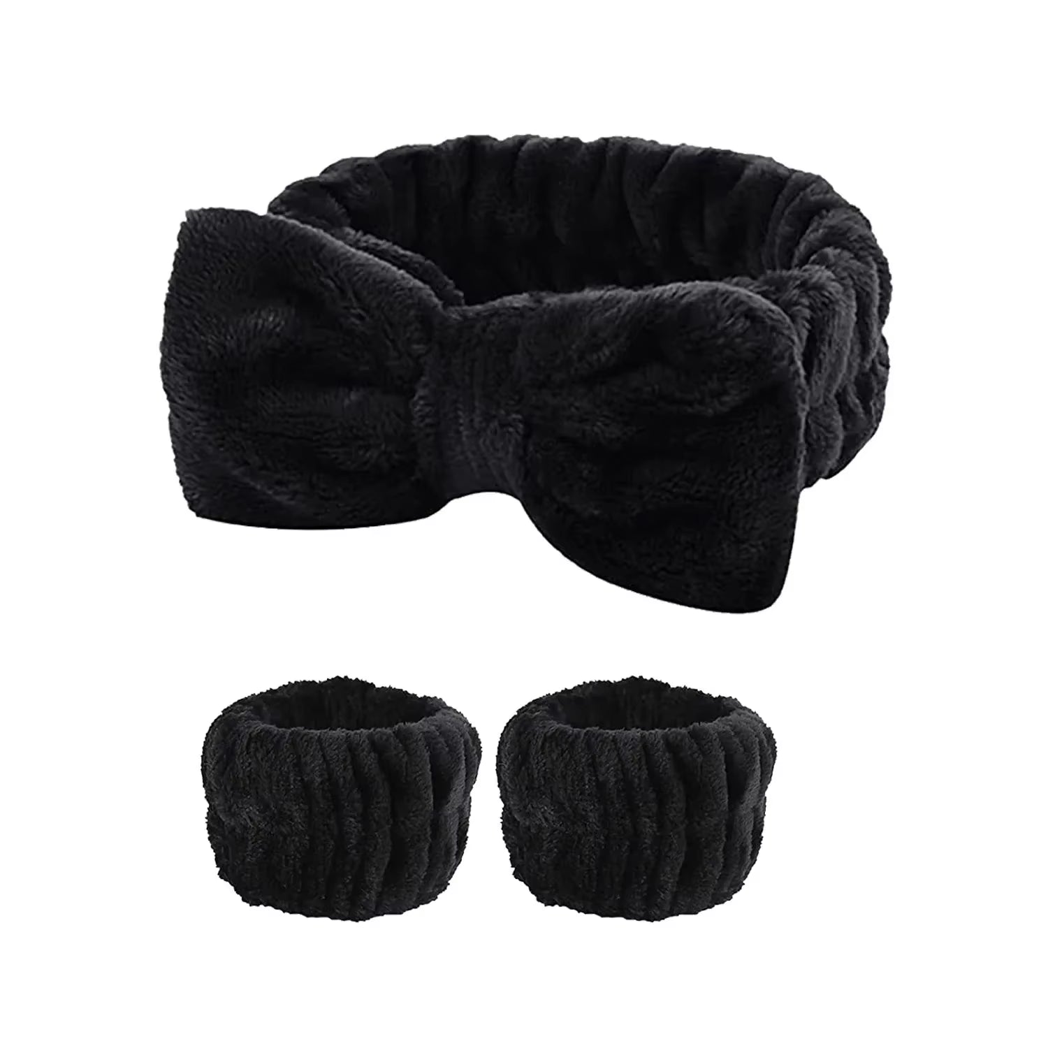 3Pcs Bow Headband Wristband Set Towel Elastic Soft Washing Face Shower Make up Yoga Sports Skincare Headband for Women Girls