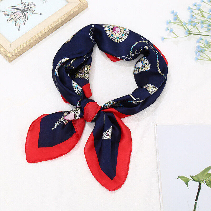 Women Elegant 27In Square Silk Feel Satin Scarf Head Neck Hair Tie Durag Wrap