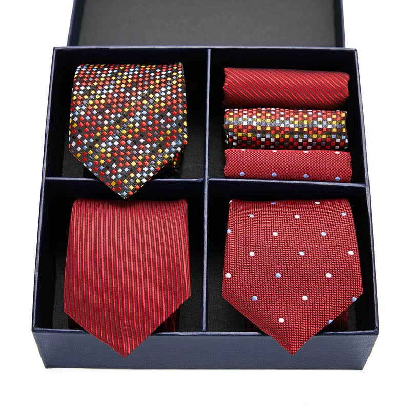 Gift Box Packing Silk Ties for Men Novelty Hanky Set 3 Styles Men'S Tie Formal Red Cravat for Wedding Business Necktie