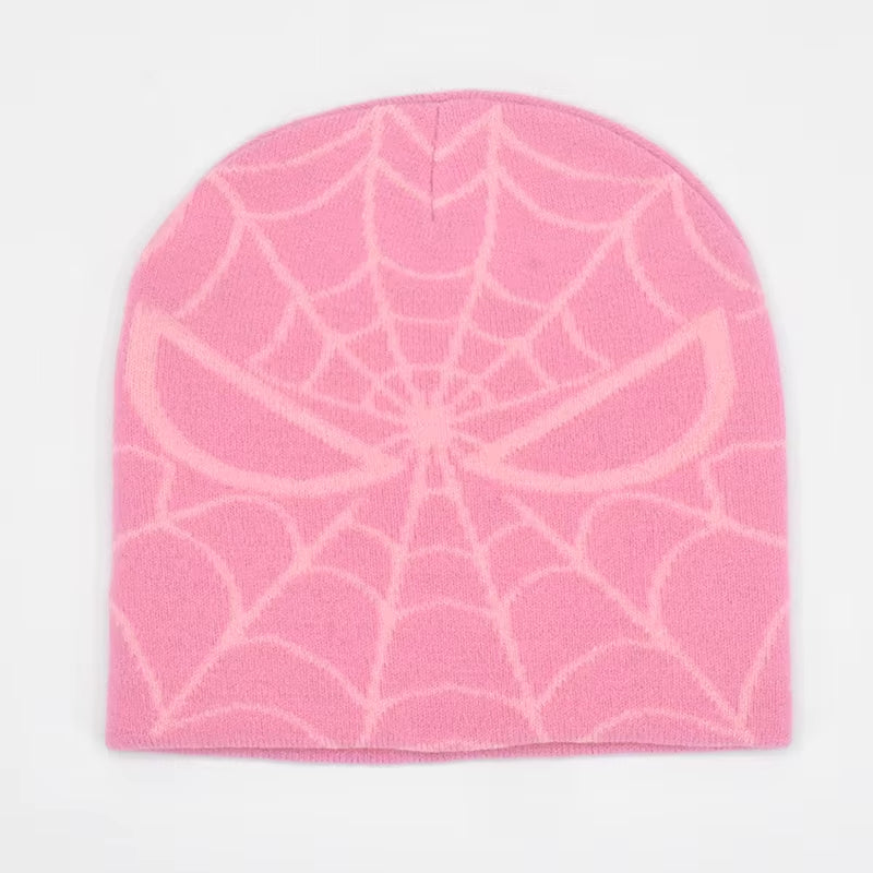 Y2K Gothic Spider Pattern Wool Acrylic Knitted Hat Women Beanie Winter Warm Beanies Grunge Hip Hop Casual Skullies Outdoor Cap