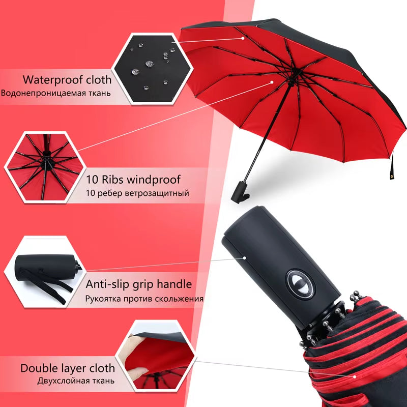 Windproof Double Layer Resistant Umbrella Fully Automatic Rain Men Women 10K Strong Luxury Business Male Large Umbrellas Parasol