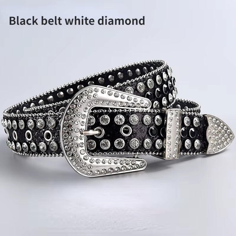 New Rhinestone Luxury Belt Women Y2K Style Western Exaggerated Jeans Fashion Accessories Punk High Quality Alloy Buckle BB Belt