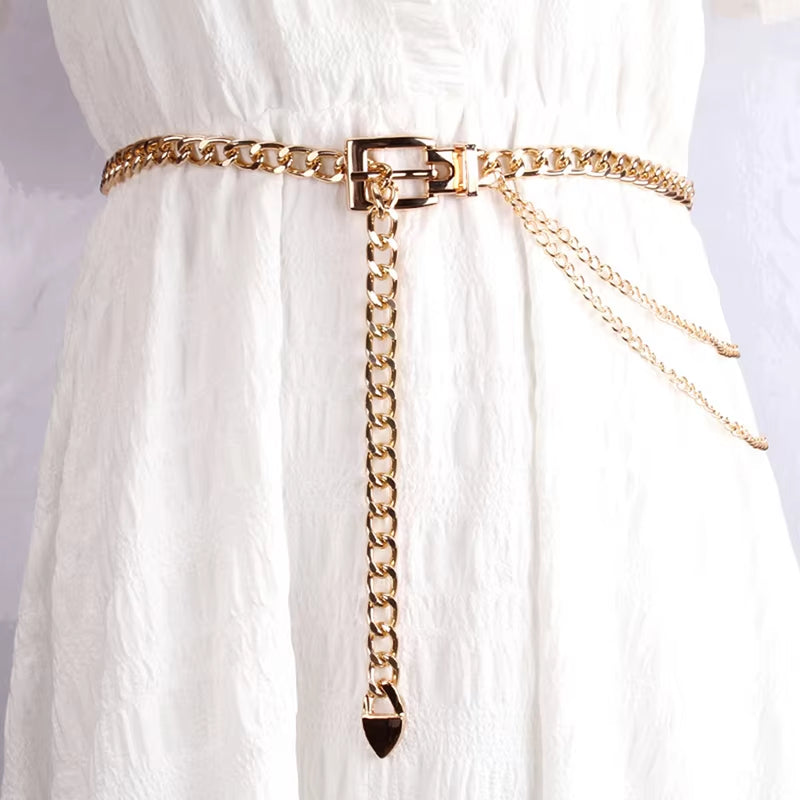 Multi Layer Metal Chain Belts Women Waistbands Long Tassel Waist Chain Dress Jeans Belts Lady Waistband Belts Women Body Chain