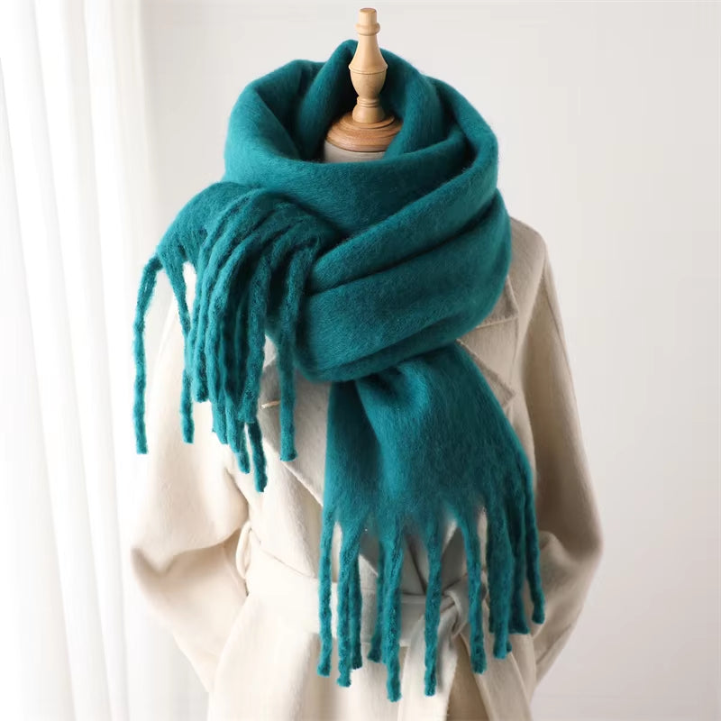 Winter Scarf for Women Cashmere Warm Solid Pashmina Blanket Wraps Female Thick Soft Bufanda Big Tassel Shawl Long Poncho Echarpe