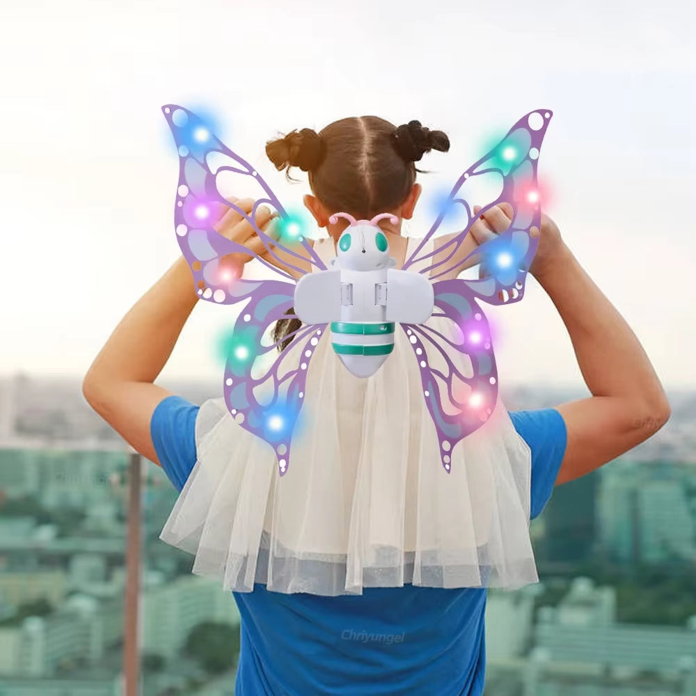 Electric Butterfly Wings Moving Elf Wing with Light Fairy Wings for Kids Birthday Christmas Cosplay Dress up Angel Girls Toy