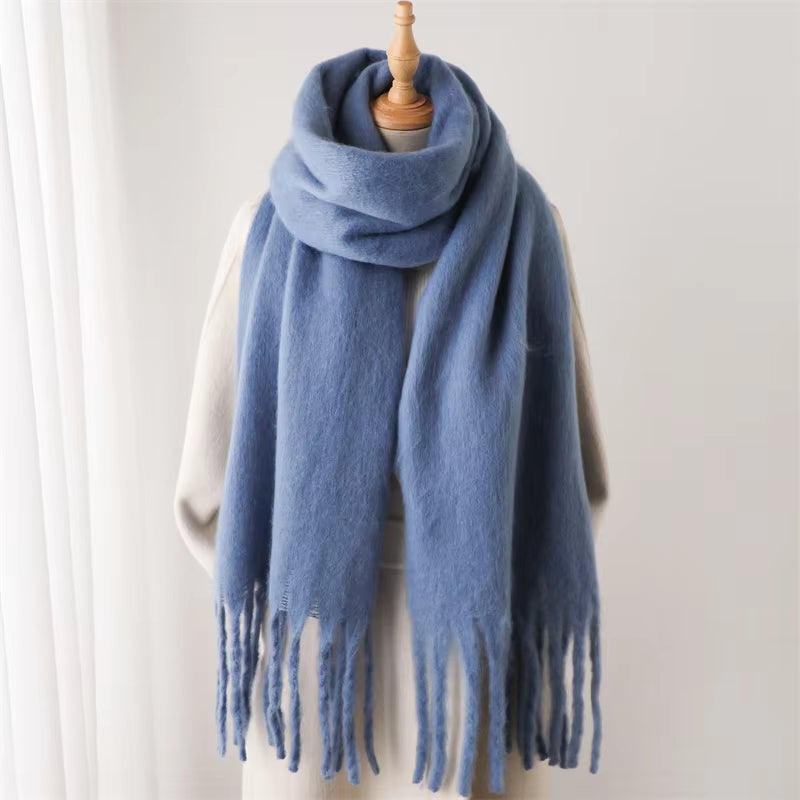 Winter Scarf for Women Cashmere Warm Solid Pashmina Blanket Wraps Female Thick Soft Bufanda Big Tassel Shawl Long Poncho Echarpe