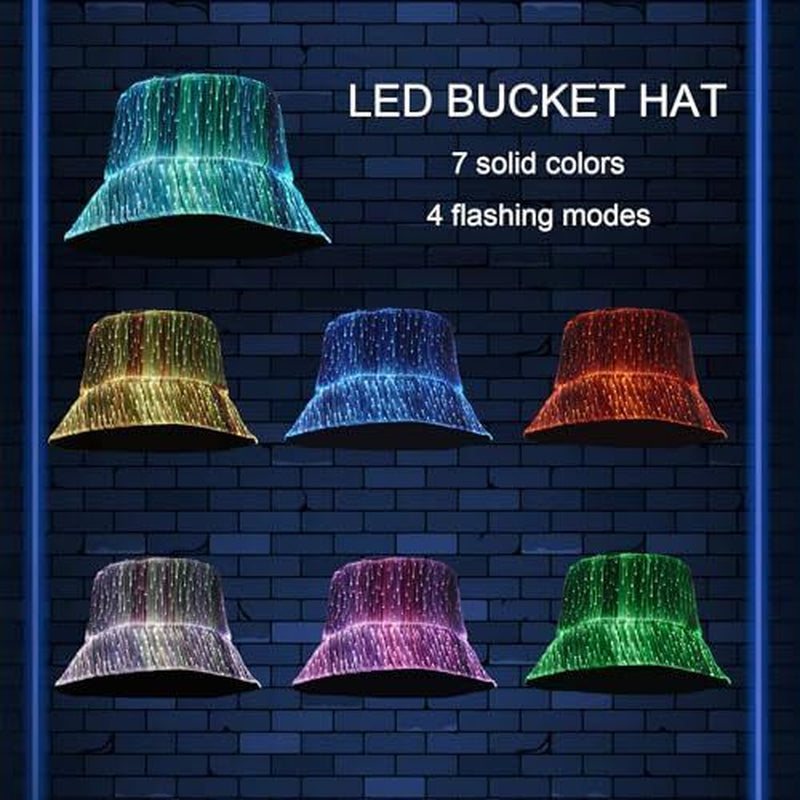 LED Bucket Hat, Rave Bucket Hat 7 Colors, Light up Hat Rave Accessory, Neon