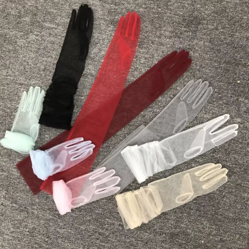 70Cm Sheer Tulle Gloves Ultra Thin Gloves Elbow Long Gloves Photo Shooting Accessory Halloween Gloves for Fashion Women