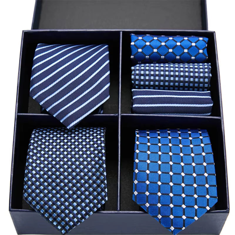 Gift Box Packing Silk Ties for Men Novelty Hanky Set 3 Styles Men'S Tie Formal Red Cravat for Wedding Business Necktie