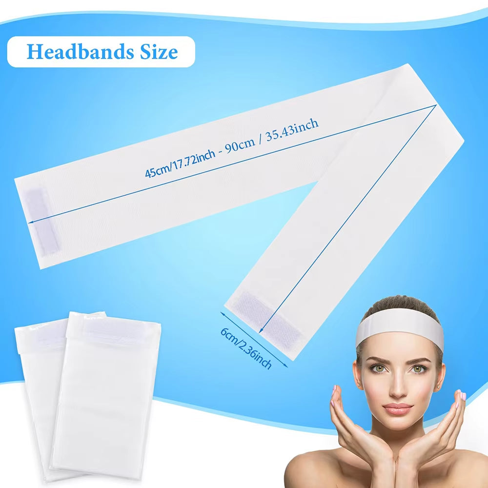 50/100PCS Disposable Spa Facial Headbands Elastic Headband Wrap Adjustable Magic Tape Stretch Non-Woven Hair Band Beauty Tools