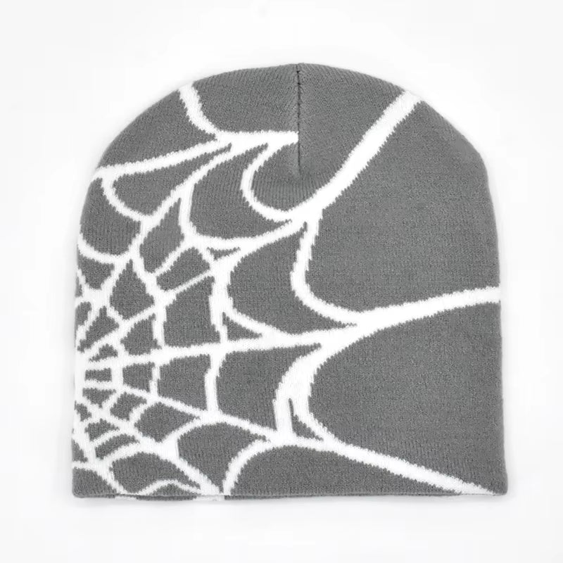 Y2K Gothic Spider Pattern Wool Acrylic Knitted Hat Women Beanie Winter Warm Beanies Grunge Hip Hop Casual Skullies Outdoor Cap