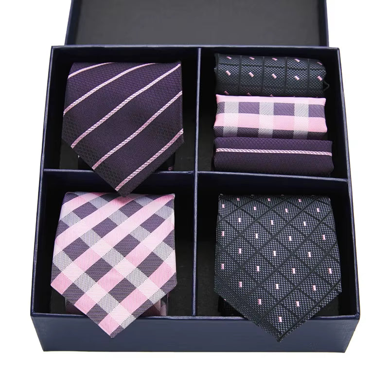 Gift Box Packing Silk Ties for Men Novelty Hanky Set 3 Styles Men'S Tie Formal Red Cravat for Wedding Business Necktie