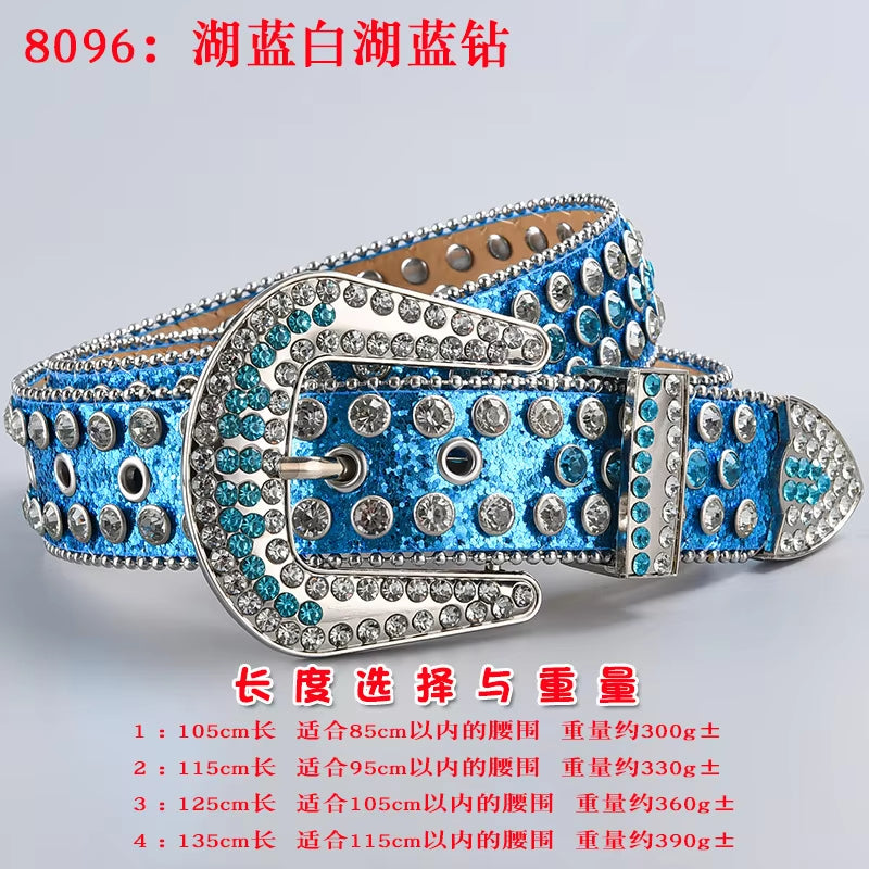 New Rhinestone Luxury Belt Women Y2K Style Western Exaggerated Jeans Fashion Accessories Punk High Quality Alloy Buckle BB Belt