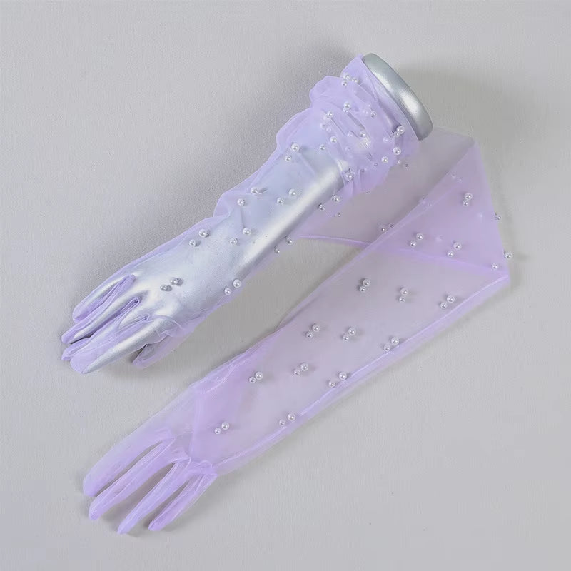 70Cm Sheer Tulle Gloves Ultra Thin Gloves Elbow Long Gloves Photo Shooting Accessory Halloween Gloves for Fashion Women